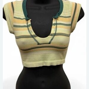 Urban Outfitters Yellow and Green Striped Cropped Knit Top
